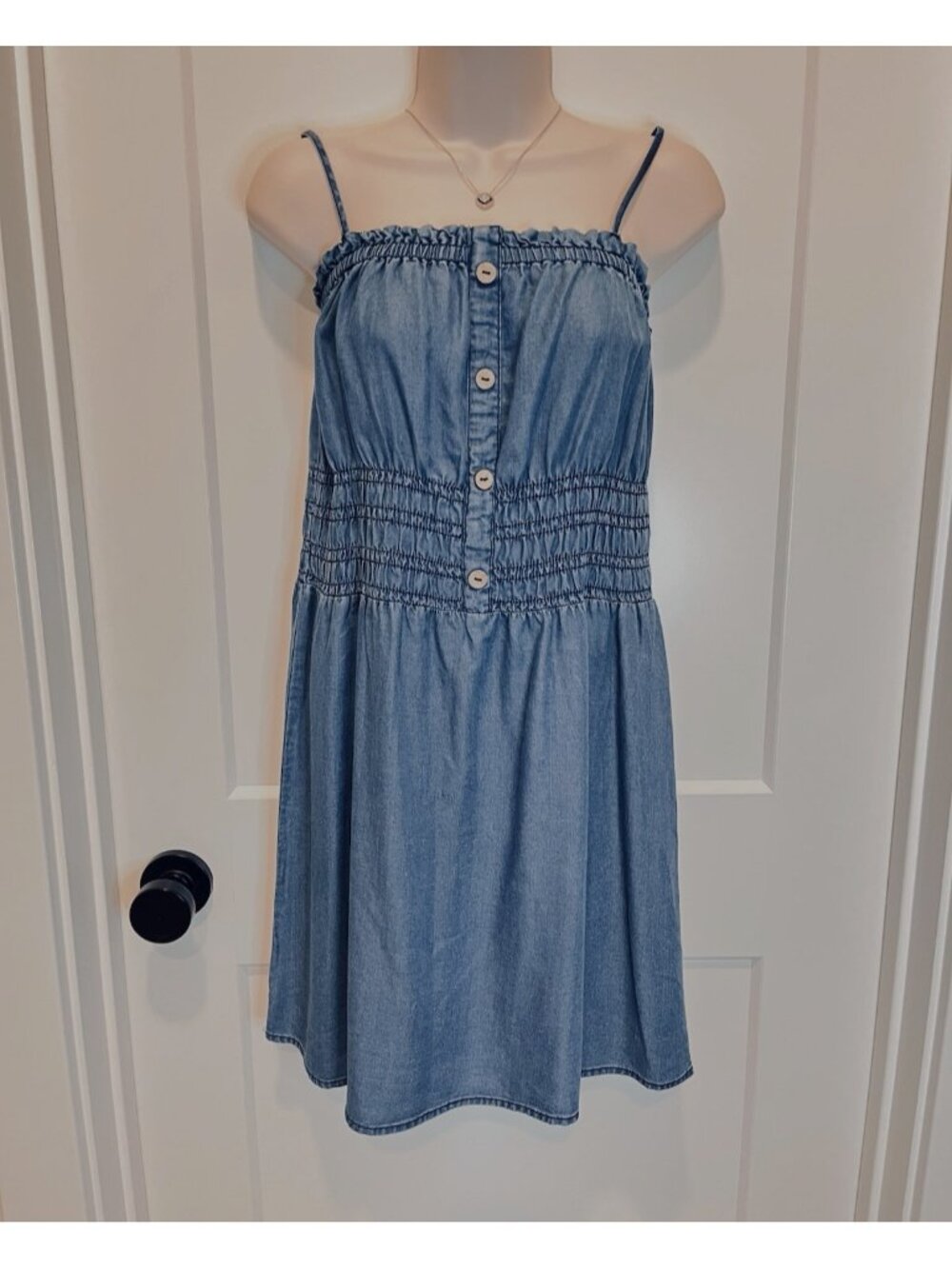 Ruched Tencel Denim Spaghetti Strap Sundress Women SzS